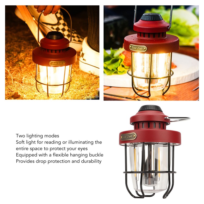 Retro LED Camping Lantern Portable Multifunctional Rechargeable Tent Light for