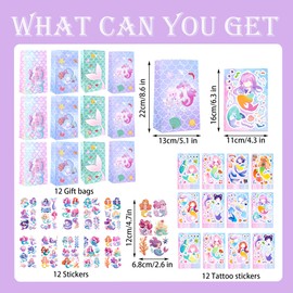 FACLJSSX 84 PCS Mermaid Party Favor, Mermaid Party Bags, Gift Bags Tattoos Stickers Slap Bracelet Stickers Notebooks Pens Erasers for Birthday Mermaid Theme Party Gifts Bags