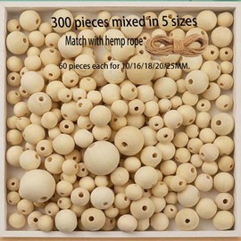 Wood Beads Round Wooden Spacer Beads Unfinished Natural Wood Loose Beads Used 300 Pcs 10/16/18/20/25MM.for Crafts Making Decorations and DIY Crafts, skrnrhrery