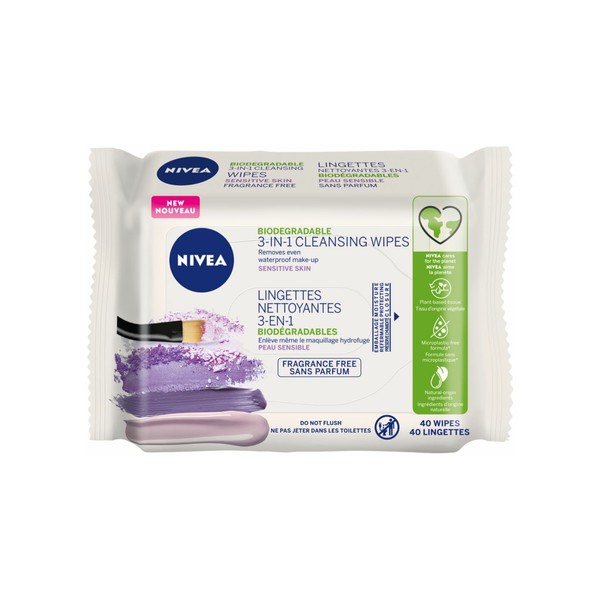 Nivea 3-in-1 Biodegradable Face Cleansing Wipes for Sensitive Skin