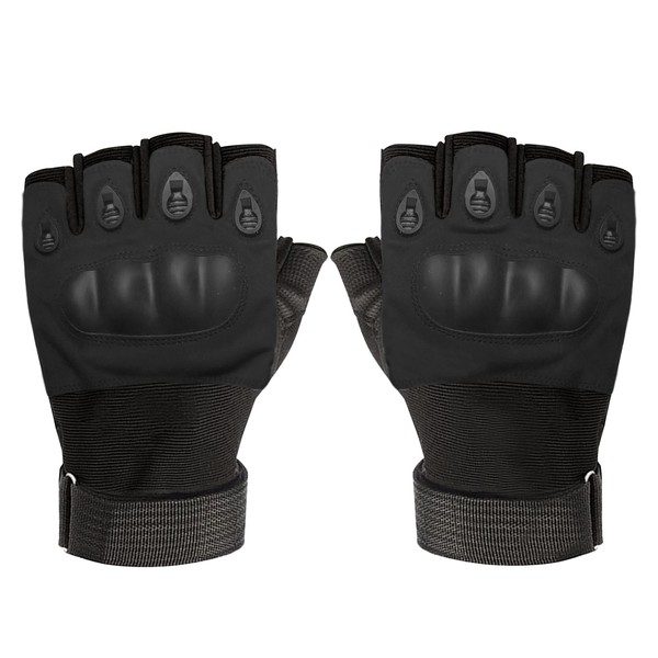 BaHoki Essentials Fingerless Training Gloves - Neoprene Material with Non Slip Fabric Palm Grip - Climbing Gloves (Black, Medium)