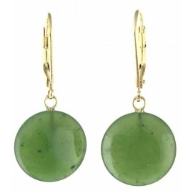 Unbranded 15mm Genuine Natural Nephrite Jade Round Disc Drop Earring Sterling Silver - Sterling Silver