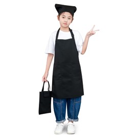 cozycube Children's Apron, Triangle Cloth Drawstring Bag Set, 65% Polyester, 35% Cotton, Wrinkle Resistant, Elementary School Students, Plain, Simple, Easy to Put on and Take off, Storage Bag Included, Unisex, Fade Resistant, Dust Resistant, Black