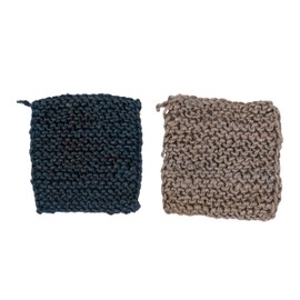 Bloomingville Square Jute Crocheted, 2 Colors Pot Holders, 8" L x 8" W x 0" H, Aqua