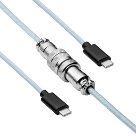 Akyga AK-USB-49 Geflochtenes USB Kabel Typ-C auf Typ-C 3.0 m himmelblau, Mechanisches Tastatur-Spiralkabel mit Abnehmbarem Aviator-Anschluss für Gaming-Tastatur