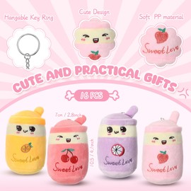Jerify 16 Pcs Boba Tea Keychain Plush Bubble Tea Stuffed Animal Milk Tea Boba Plush Toy for Birthday Party Boba Lover (Fruit)