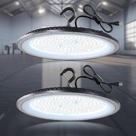 Fanyank 2 Pack 200W UFO LED High Bay Light, 5000K-Daylight, White, Aluminum, Energy Efficient, 30000LM, 120V, Commercial Bay Lighting for Warehouse, Workshop, Barn, Garage