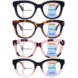 ZONLON 4 Pack Progressive Multifocus Reading Glasses for Women Spring Hinge Blue Light Blocking Computer Readers (4 Mix C1, 4.00)