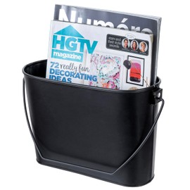 MyGift - Revistero organizador, Soporte para revistas de baño, de metal negro mate, para colgar o mesa, hecho a mano en la India