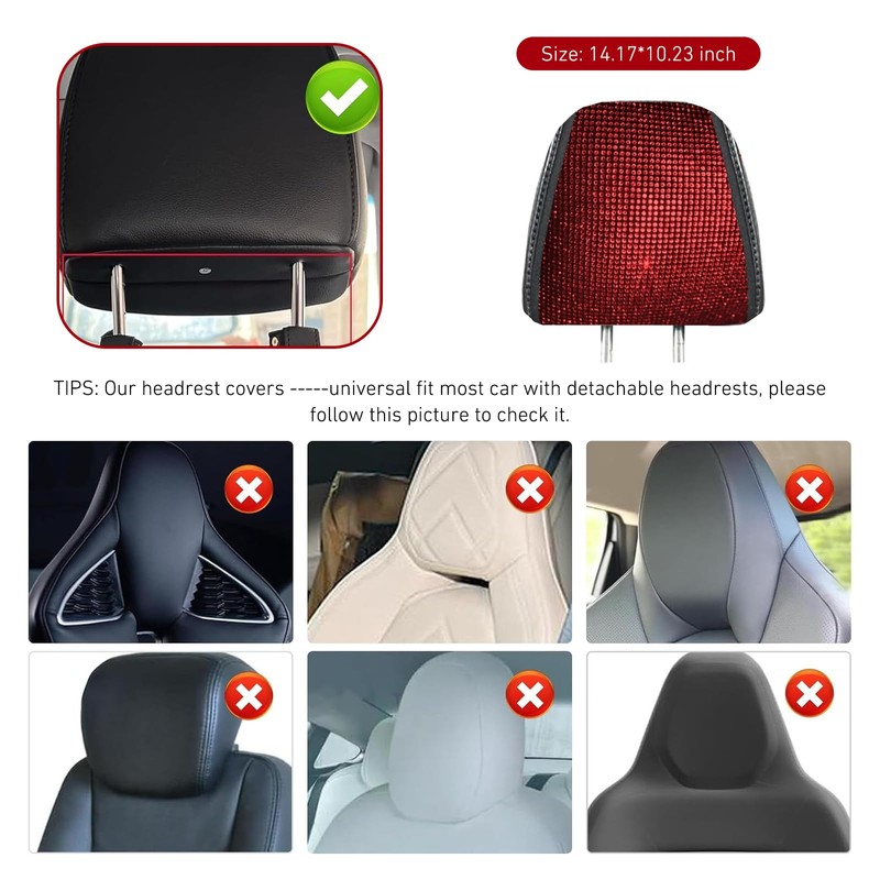 2 PCS Bling Car Headrest Covers, 10.23" x 13.77" Sparkling