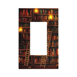 Yamxbfa Vintage Printed Bookshelf Library Book Bookcase Outlet Covers Single Rocker Light Switch Cover Decorative 1 Gang Gfci Wall Plate Electrical Receptacle Switchplate Plug Faceplate for Schoolroom