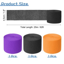 MECCANIXITY 3 Roll 246 ft Crepe Paper Streamers, Wedding Decoration Streamers Party Decoration for Wedding Valentine's Day Festival Backdrop, Black,Orange,Dark Purple