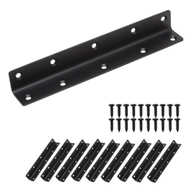 Redunest L Bracket, Heavy Duty Corner Brace, 10 Pack 8" Metal Shelf Bracket Angle Bracket for Shelves, Black Metal Braces for Wood, 200mm Overall Length