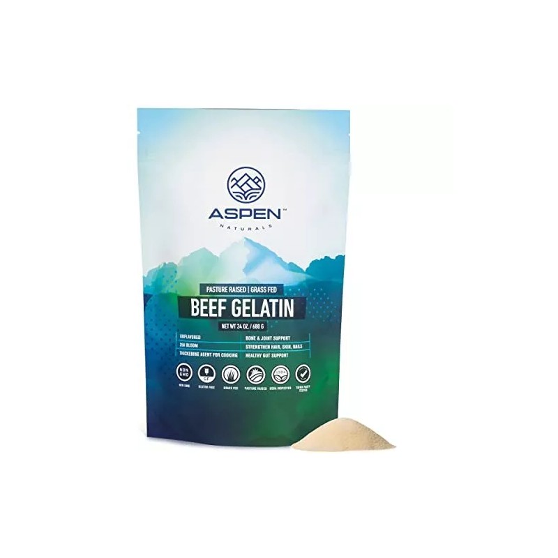 Aspen Naturals Grass Fed Beef Gelatin Powder. Pasture Raised, Grass-Fed