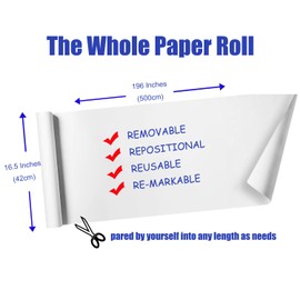 Atoomtuzs Static Whiteboard Wallpaper Roll, Portable Restickable Removable Dry Erase White Board Wall Paper Roll (16.5X196 Inches) No Adhesive for Home Office and Classroom