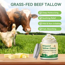 Beef Tallow Skin Care, Whipped Tallow Face Cream, Grass Fed Beef Tallow Moisturizer Deeply Nourishing for Face & Body, Natural Unscented Tallow Blam for Dry Skin,120g
