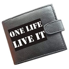 Stoneys Badges One Life Live It Biker Anti RFID Theft Wallet Black Soft Leather Large Coin Pocket