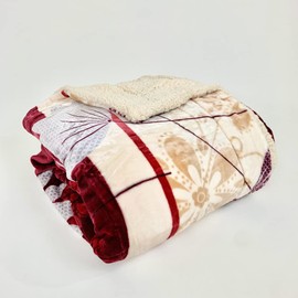 Sacred Thread Fleece Blanket 79"x95" – Reversible South Western Design, Vibrant Aztec Pattern for Home, Native American Style, Big Floral Firework, Boho Blanket Maple Leaf Queen