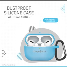 Chargeworx 4-Piece Accessory Kit, Compatible with AirPods Pro | Dustproof Silicone Case, Carabiner, Magnetic Neck Strap, Watch Band Holder | Travel-Ready Earbud Kit w/Anti-Lost Straps (Blue)