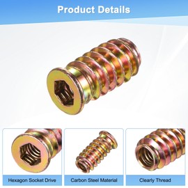 M METERXITY 40-Pack Threaded Inserts for Wood, 1/4-20x20mm Hex Drive Threaded Insert Nuts for Wood Furniture, with a Hex Wrench and Drill Bit [Gold Tone]