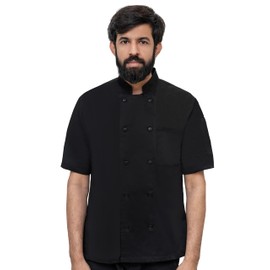 NexaKnit Chef Jacket/Chef Coat Short Sleeves (Black, Medium)