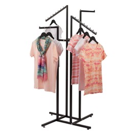 SSWBasics Four Way Clothing Rack with Straight and Slant Arms - Black
