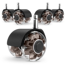 Office Chair Caster Wheels (Set of 5),Heavy-Duty Chair Wheels Support 2200lbs,Mute Rubber Chair Casters for Hardwood Floors and Carpet,2 Inch Universal Fit (Brown)