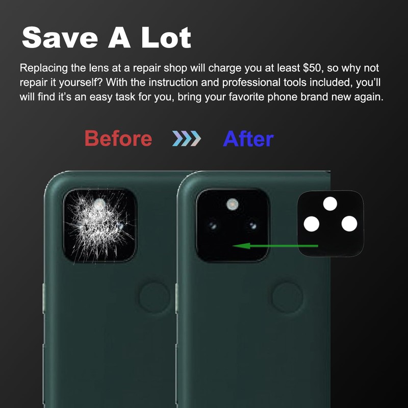 3 Pack for Pixel 5a Back Rear Camera Lens Glass