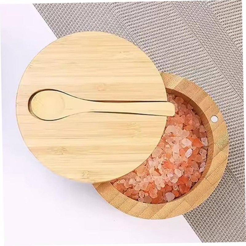 STOBAZA Multi-Function Wooden Salt Box Magnetic Lid Seasoning Canister Kitchen