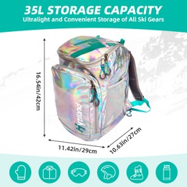 Hytiland Ski Boot Bag, 35L Ski and Snowboard Boot Travel Backpack, Ski and Snowboard Boots Bag for Ski Boots Ski Helmet Goggles and Snowsuits for Women and Youth