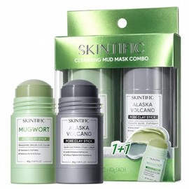 SKINTIFIC Kit de Mascarillas Faciales en Barra 2 Piezas - Arcilla Volcánica para Puntos Negros y Limpieza de Poros + Artemisia para Control de Acné y 