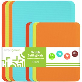 Simply Genius Plastic Cutting Boards for Kitchen - Color Coded Chopping Board Set - Flexible Cutting Mats for Meat & Vegetables - Dishwasher Safe, Non-Slip, BPA Free (8-Pack Multicolor, Mixed Size)