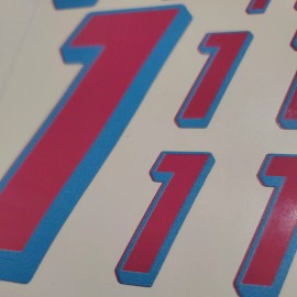 Unbranded Plum w light blue #1's  Racing Numbers Vinyl Decal Sheet 1/10-1/12 slash