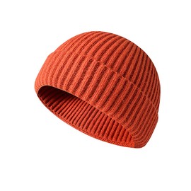 Irzaki Fisherman Beanie for Men Knit Trawler Beanie Short Cuffed Watch Cap for Men Orange