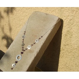 15 x Purple Amethyst Faceted 925 Silver, Necklace With Circular Pendants Hammered Brushed