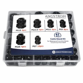 ANGSTROM 41pcs PG Cable Gland Kit for Waterproof Junction Boxes and Cord Grip Strain Relief PG7 PG9 PG11 PG13.5 PG16 PG19