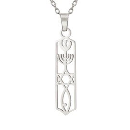 Amaxer Messianic Seal Mezuzah Necklace for Women Star Of David Menorah Hanukkah Judaic Jewish Protection Charm Pendant Necklace (Silver)