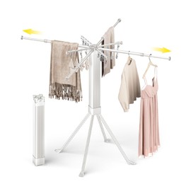 BIREN Clothes Drying Rack Foldable Extending Laundry Rack with 16 Clips Collapsible Clothing Rack Space-Saving Clothing Racks for Hanging Clothes, Indoor, Camping, Balcony, Outdoor