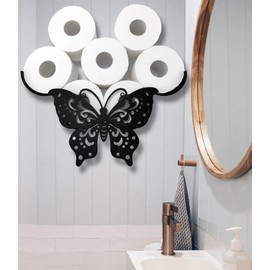 Butterfly Black Toilet Tissue Holder,Animal Paper Holders,Decorative Metal Paper Holder,Funny Toilet Paper Storage for Bathrooms,Wall Metal Toilet Paper Organizer Hold Extra 8 Rolls
