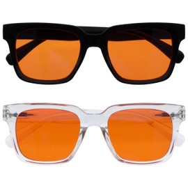 OPULIZE ERA Sleep and Recovery Glasses - Orange Lens - 99.9% Blue Light Blocking - Anti-Reflective and Anti-Glare - UV400 Protection - Oversized Frame - Night Glasses - Black Clear - Men and Women