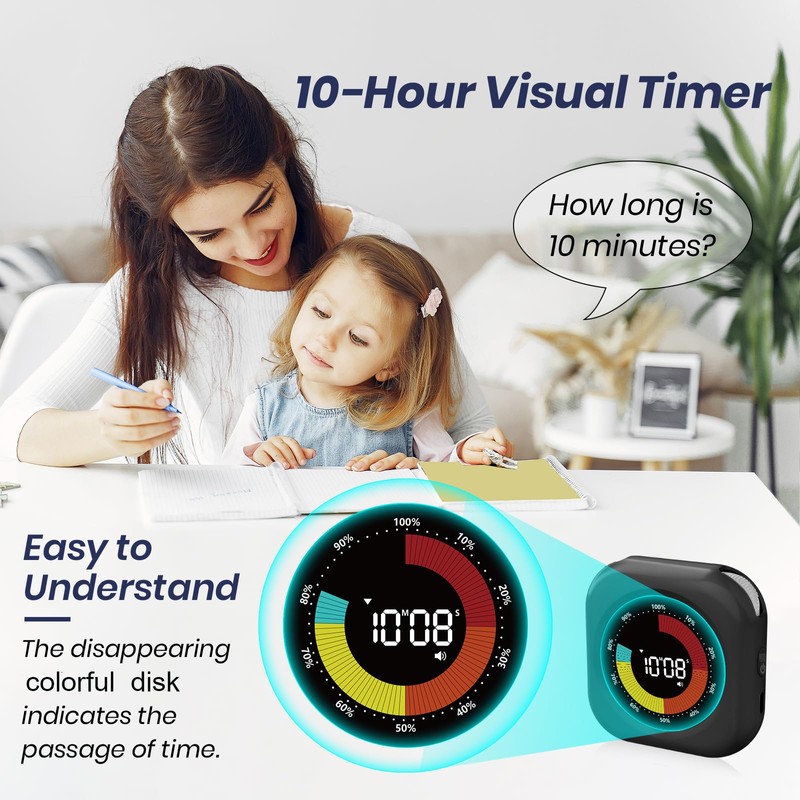 Visual Timer for Kids, 10 Hours Countdown/Up, with Rechargeable, 3