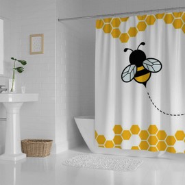 Shower Curtains for Bathroom Honey Bumble Bee Hive Cute Cartoon Waterproof Polyester Fabric Bathtub Shower Curtains with 12 Hooks Modern Machine Washable Durable,60x72 Inch