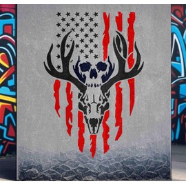 Deer Skull Flag Stencil - Reusable for Painting Crafts and Decor - 10 mil Mylar (10"H x 6.9"W)