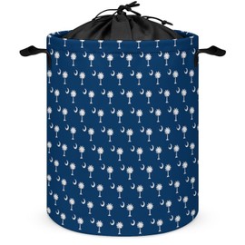 South Carolina Flag with Trees Laundry Basket Collapsible Hamper Storage Bag Round with Handles and Drawstring Closure
