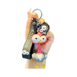 Fuqimanman2020 Cartoon Cute Wacky Keychain Elephant Giraffe Lion Ostrich Key Ring Animal Keychain Holder Clip Gift for Women Girls-ostrich grey