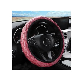 LoyaForba Bling Leather Steering Wheel Cover with Crystal Diamond, Universal 14.5-15 Inch Soft Anti-Slip Elastic Sparkly Protector for Steering Wheel, Car Interior Accessory for Women Girl (Red)