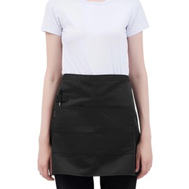 Luxvara Pack of 2 Chefs Apron, Vorbinder Apron with 2 Pockets, Short Cooking Aprons, Waiter's Apron, Barbecue Apron, Barista Apron for Men Women, Half Aprons for Kitchen, Cooking, Baking, 58 x 43 cm