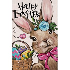 Covido Home Decorative Happy Easter Rabbit Bunny Garden Flag, Colorful Easter Eggs Yard Outside Decorations, Spring Outdoor Small Decor Double Sided 12 x 18