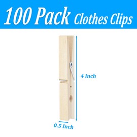 OBTANIM 100 Pack Wooden Clothespins 4 Inch Heavy Duty Clothes Clips for Hanging Clothes Art, Crafts, Photo Outdoor Pictures Displays