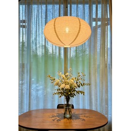 Paper Lantern Alternative 20 inch Oblate Linen Pendant Light Shade Handmade Hanging Lamp Shade Tear Resistant Off White Fabric Pendant Light Cover for Bedroom Dining Room